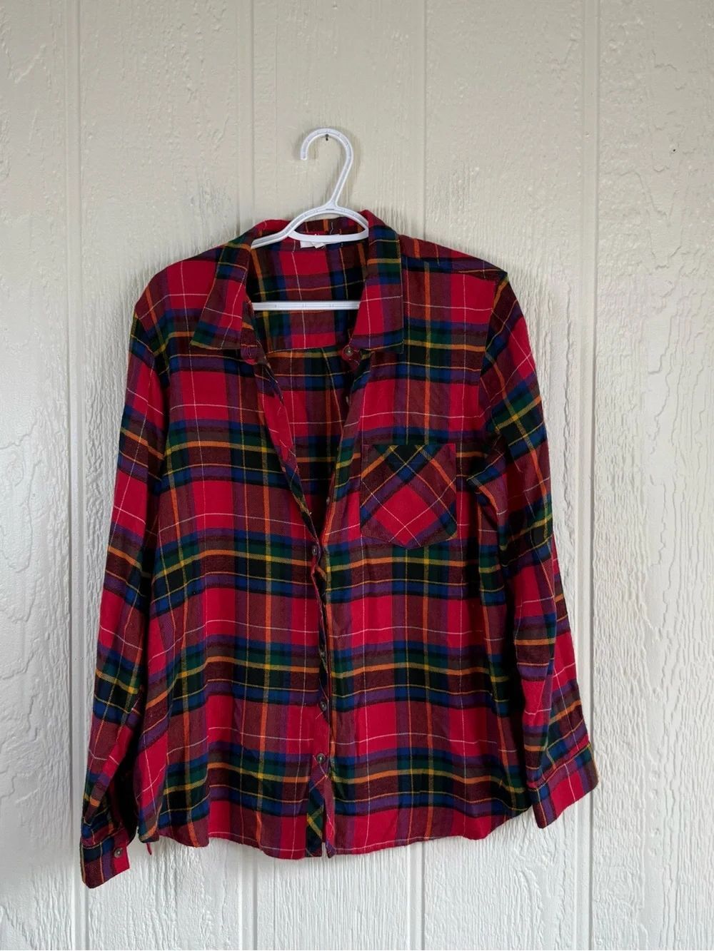 Maurices Red and Navy Plaid Button-Up Shirt
